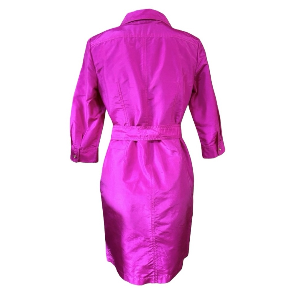 Talbots Fuchsia Pink 100% Silk Shirt Dress 16 – Belted Button Front - Picture 8 of 9